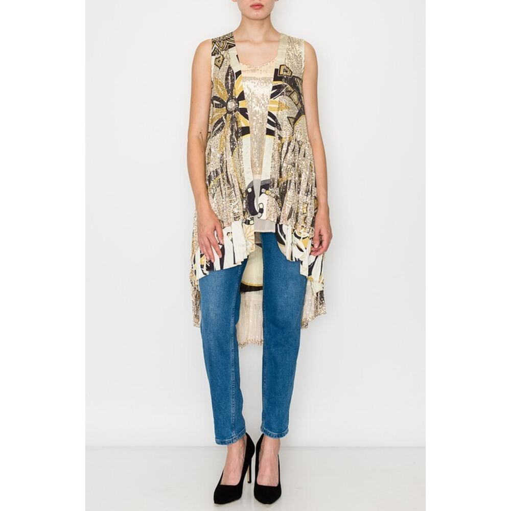 Origami Geometric Sequin Vest with Satin Layers